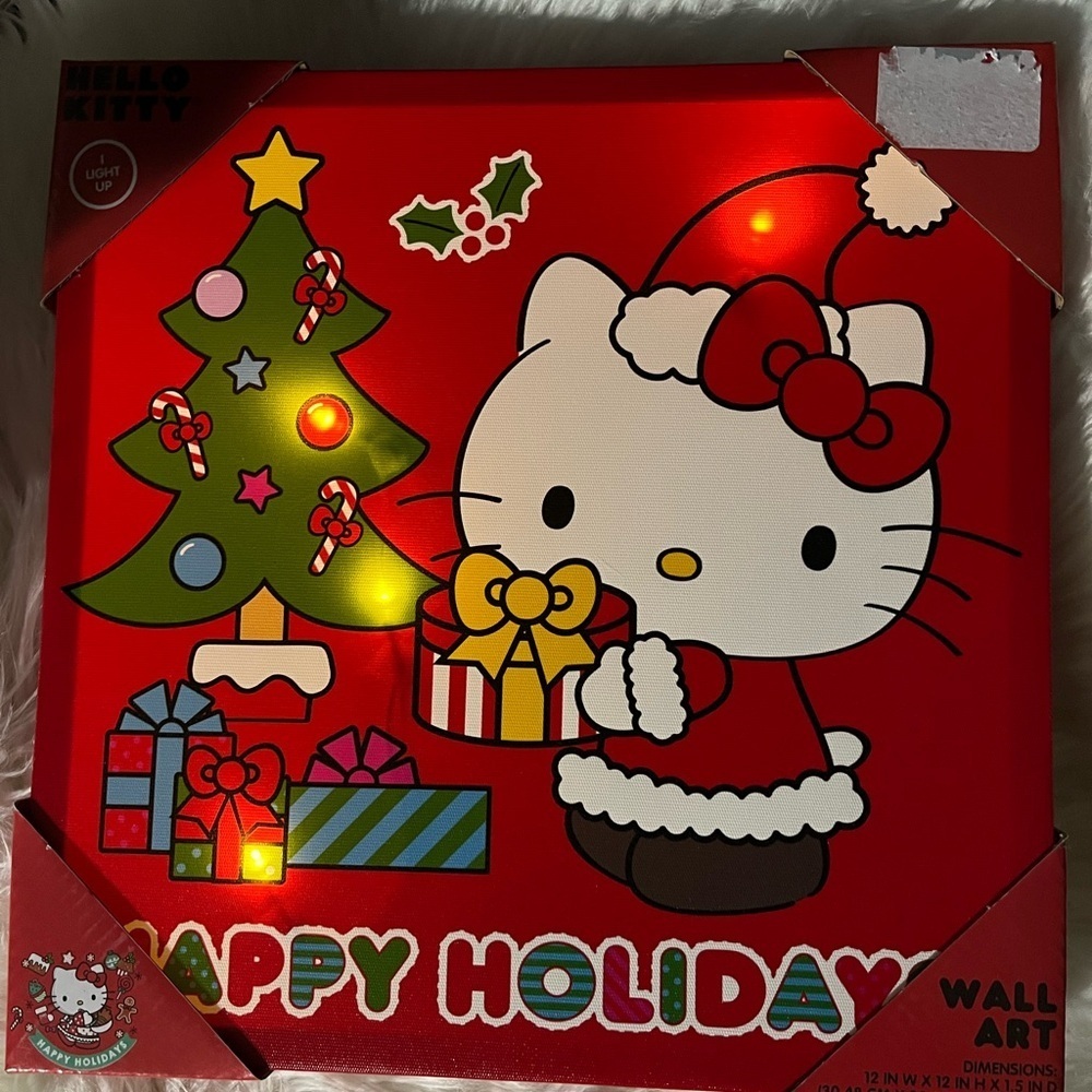 🆕Hello Kitty Christmas Light Up Wall Art Happy Holidays Decor Battery Operated